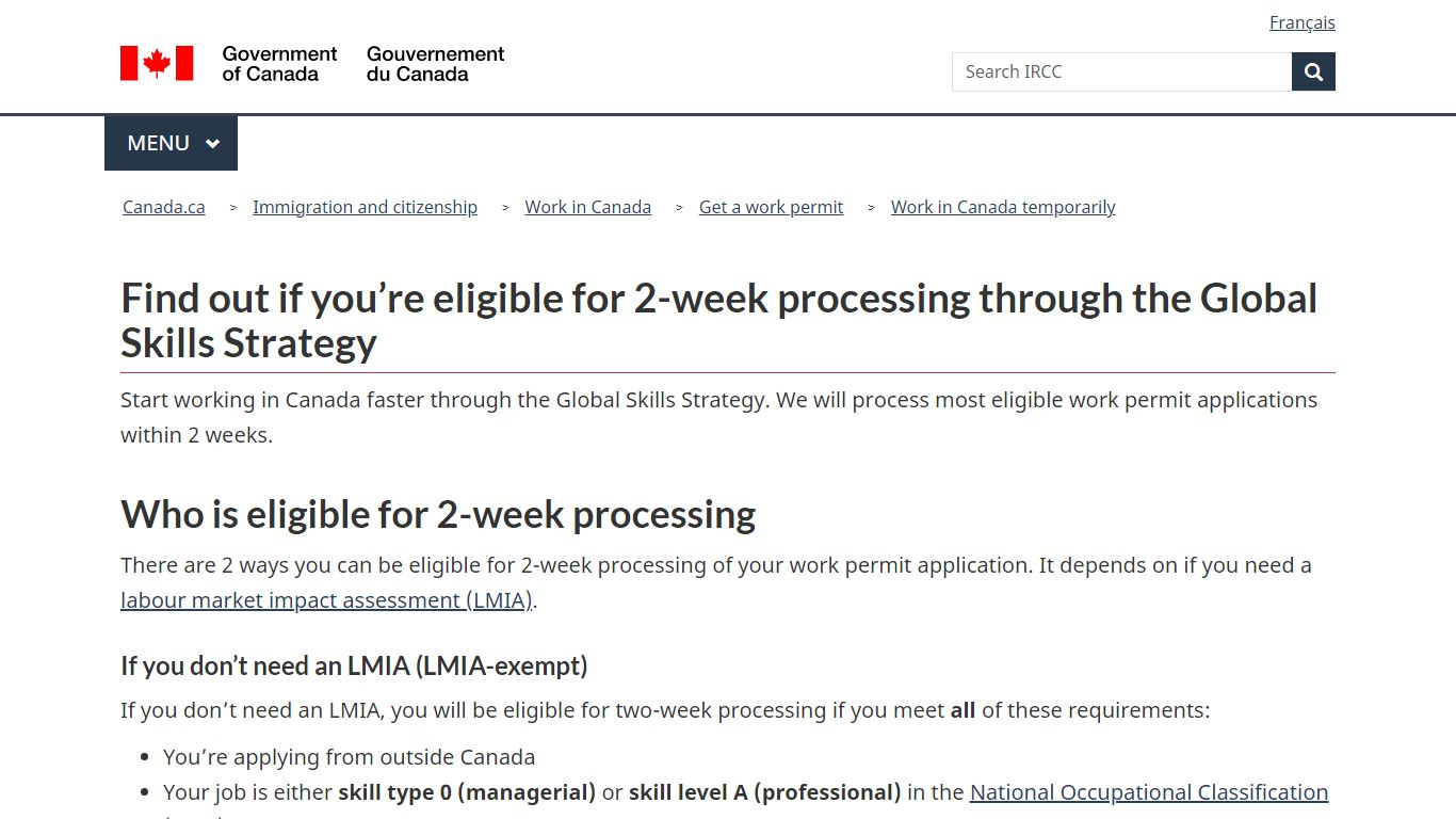 Find out if you’re eligible for two-week processing ... - canada.ca